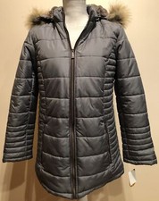New Sporto Women’s Size Small Gray Quilted Water Resistant Coat Removable Hood