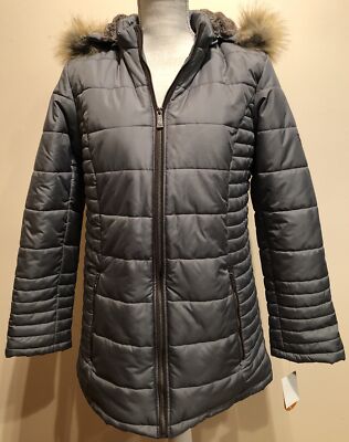 New Sporto Women s Size Small Gray Quilted Water Resistant Coat Removable Hood