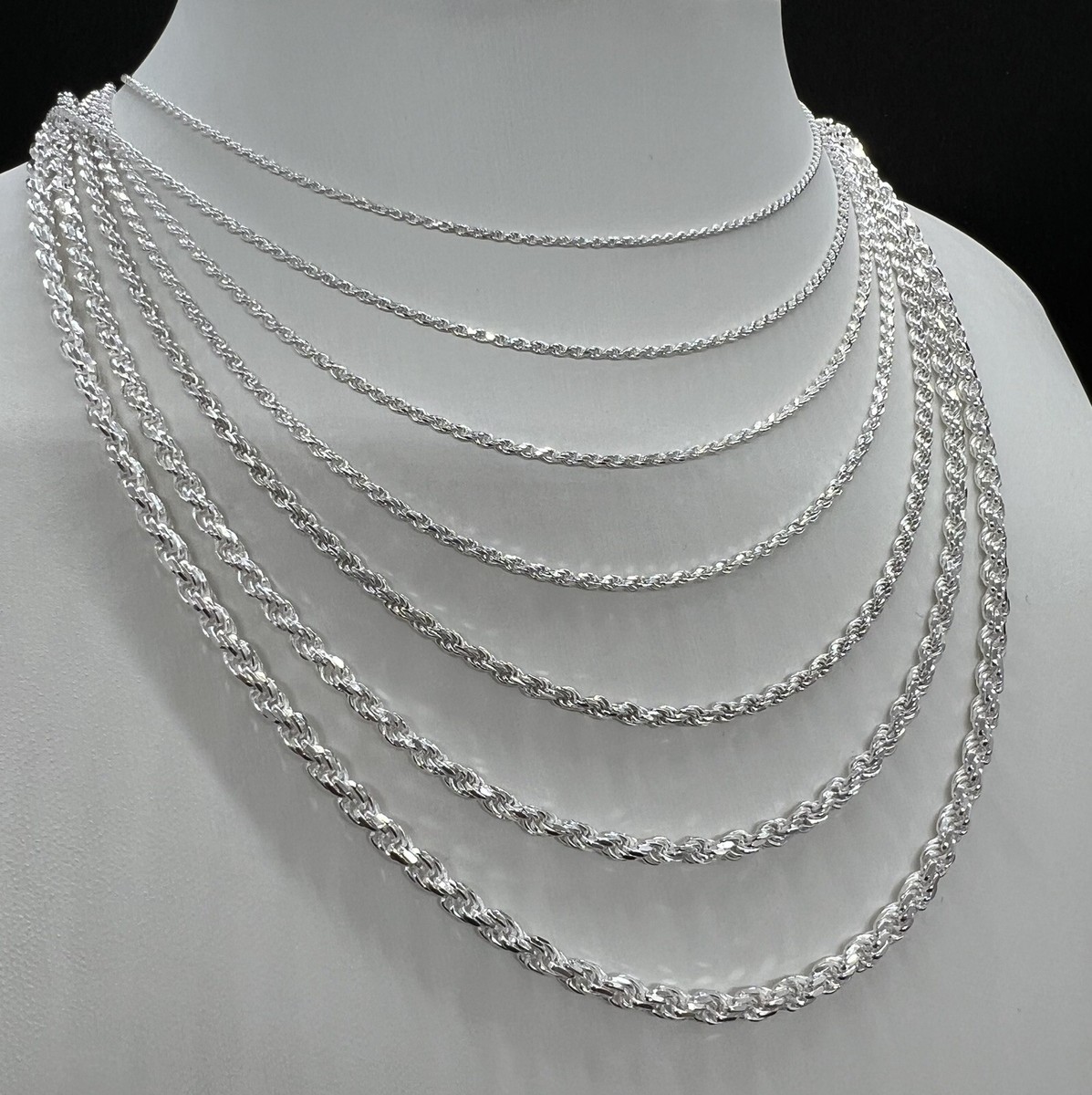 925 Sterling Silver Men's Women's Rope chain Necklace 1mm