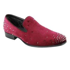 AM Formal silver Spike Mens Dres shoe Smoking Slip On wine velvet Loafers Prom
