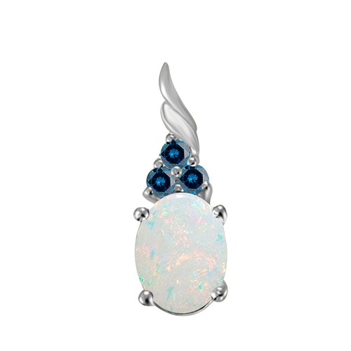 1.36Ct Created Opal & Blue Diamond Pendant Necklace in 14KGold with BoxChain - Picture 6 of 27