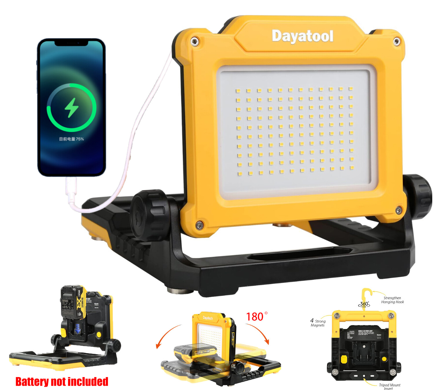 Cordless LED Work Light Compatible with Dewalt  20V Battery Camping Lamp 4000 LM