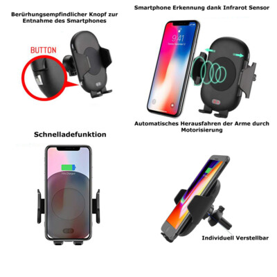 Premium Wireless Fast Charging Qi KFZ Halterung Motorisiert Ladegerät Infrarot