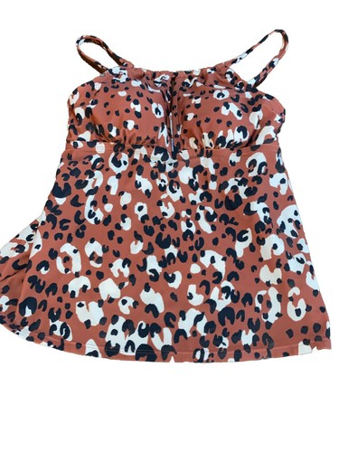 Kona Sol Damen Animal Print Tankini Oberteil in Schwarz Braun Gr. Small Wattiert Neu