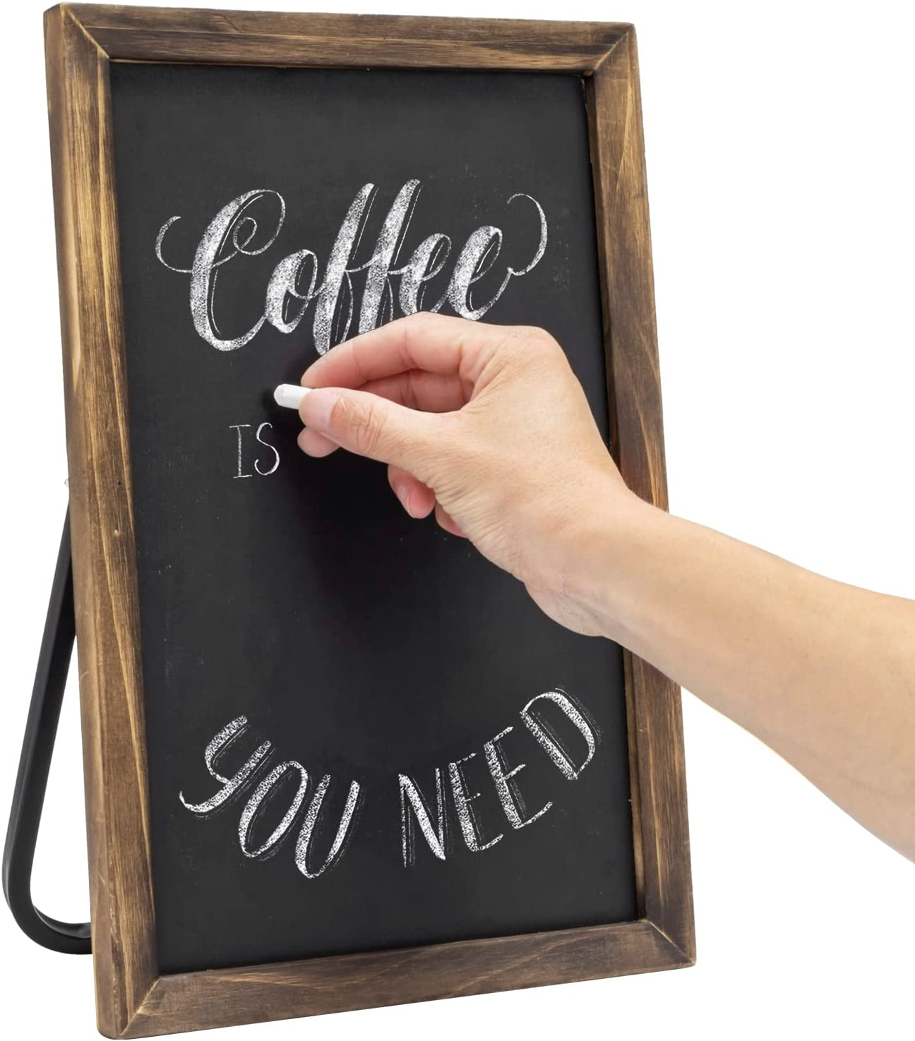 14 Inch Burnt Wood Frame and Black Metal Tabletop Standing Chalkboard Sign eBay