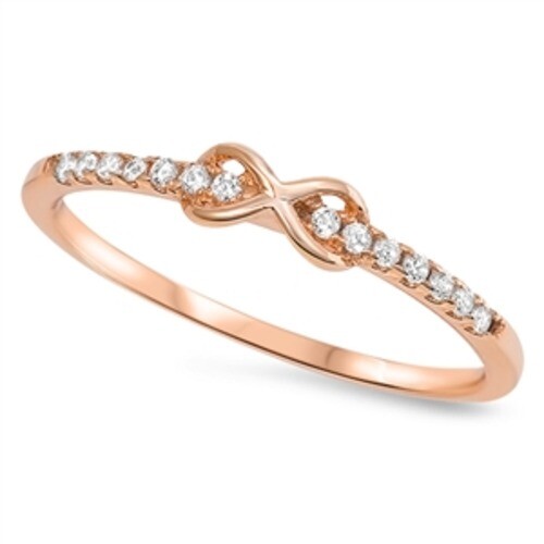 Anillo Infinito Plata de Ley 925 Circonita Transparente Chapado en Oro Rosa 3 mm Tamaño 4-12 - Imagen 2 de 2