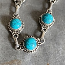 Sterling Silver Turquoise Gemstone Handmade Bracelet Jewelry Sz 7.5”
