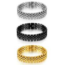 Men's Stainless Steel Watch Band Style Cuff Bangle Link Chain Bracelet Wristband