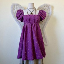 Babydoll Purple Floral Puff Sleeve Smocked Mini Dress Cottagecore Ren Faire Cute