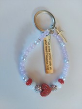 Red Crystal Heart Keychain, Phone Lanyard, Purse Acces W/inspirational  Cross..