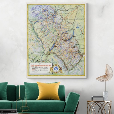 Pictorial Map of Waterton-Glacier Peace Park   Wildlife, Trails & Landmarks
