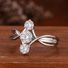 1.75 CT Round Diamond Three Stone Wedding Engagement Ring 14K White Gold Finish