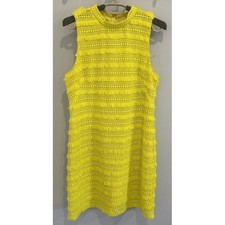 J Crew Womens Sheath Dress Bright Yellow Lace Fringe Sleevleess Zipper Back 8