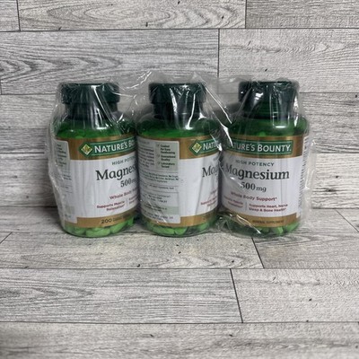 3x Nature's Bounty Magnesium 500mg Supports Bone & Muscle Health 200 Tablets