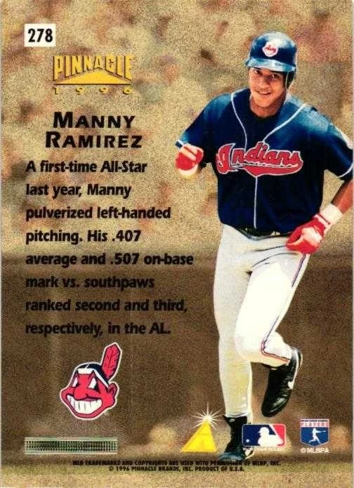 1996 Pinnacle Hardball Heroes Manny Ramirez #278 Cleveland Indians HOF Mint - Image 2 of 2