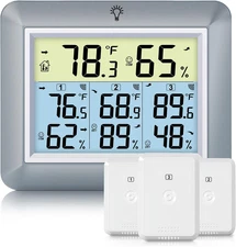 Urageuxy Weather Station Wireless Indoor Outdoor Thermometer with 3 Sensors, Rem