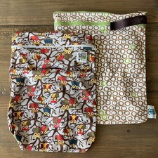 Baby Wet Bag For Dirty Diapers Fluffy Bums Planet Wise Owls Boy Girl Lot Of 2