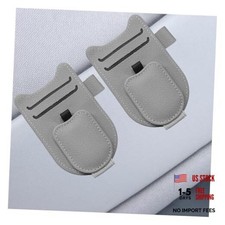 2PCS Sunglass Holder for Car Sun Visor, Magnetic Leather Vehicle Glasses Grey