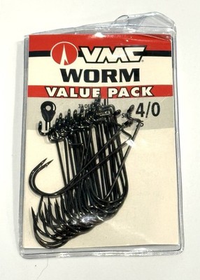 vmc bass plastic worm hook 3 degree offset point resin closed eye 4/0 value pack