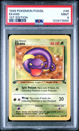 1999 POKEMON FOSSIL 1ST ED #46 EKANS PSA 9