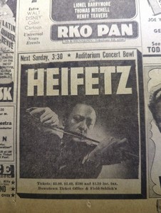 JAN 23, 1947 NEWSPAPER PAGE #2715A- JASCHA HEIFITZ, VIOLINIST, LIVE IN PERSON 
