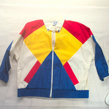 Vintage 80s Alice Martin Colorblock Jacket Womens XL USA Made Cotton Windbreaker