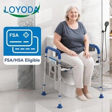 New Raised PADDED Toilet Seat with Handles Adjustable Height 400lb capacity
