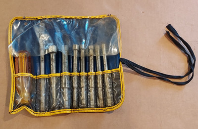 Vintage VACO ZH-1 9-pc nut-driver set and pouch.  Made in USA.