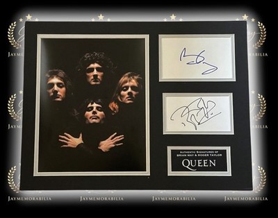 SIGNIERTES BRIAN MAY ROGER TAYLOR QUEEN BERITTENES DISPLAY SELTEN FREDDIE MERCURY