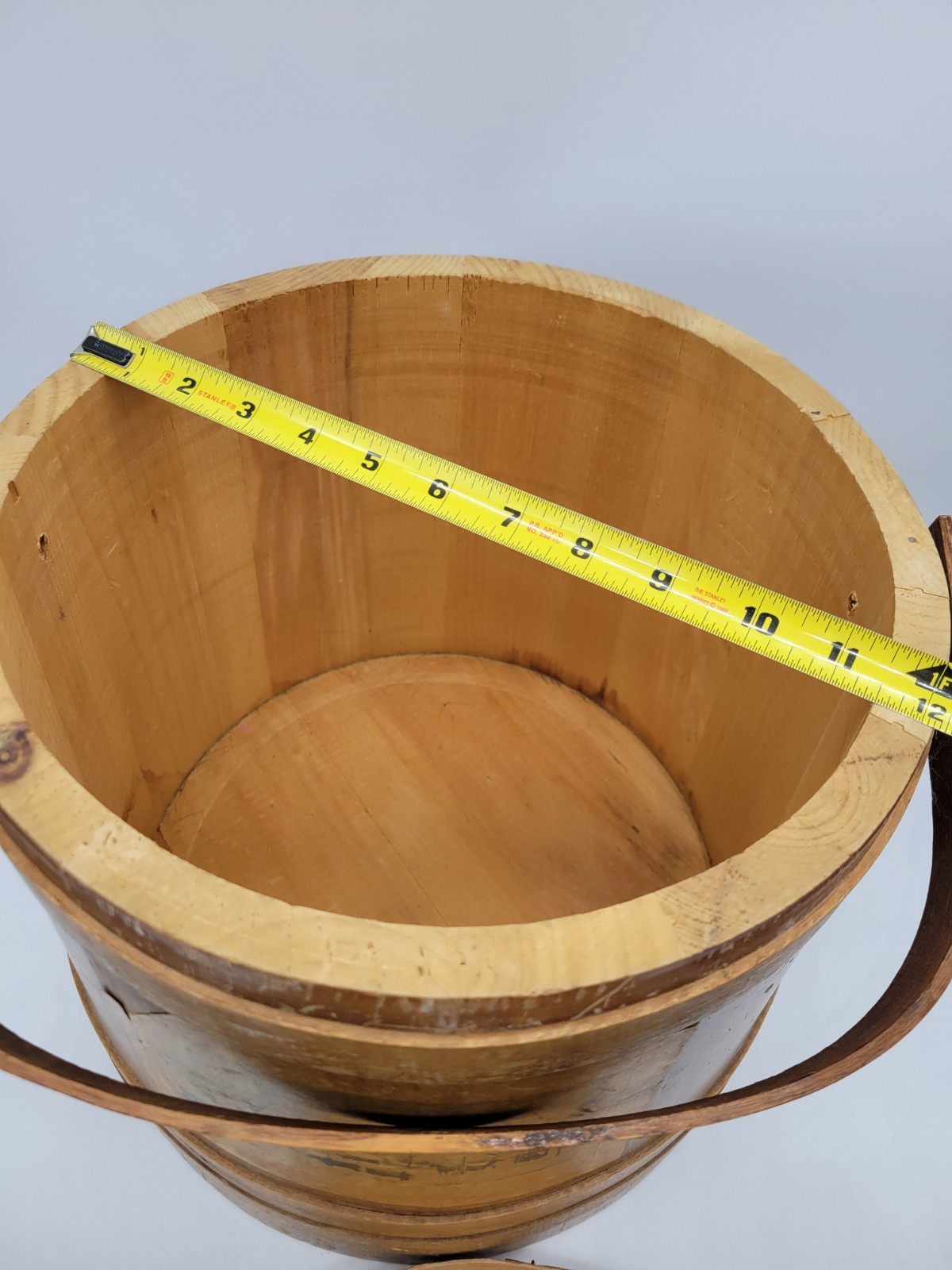 Antique Firkin Sugar Bucket with Lid and Paper Label 12" Tall