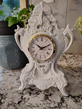 Freddie Porcelain White Footed Unique Mantel Clock ( Needs Batteries)