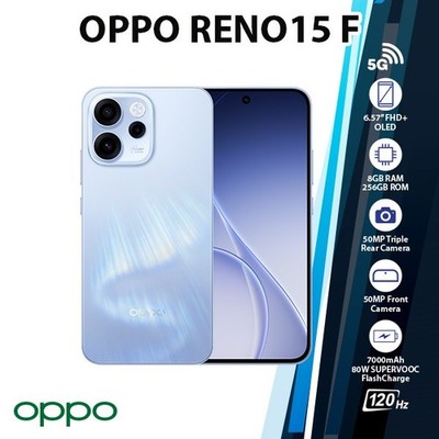 OPPO Reno15 F 5G Android Cell Phone (AURORA BLUE/8GB+256GB/Dual SIM/Unlocked)