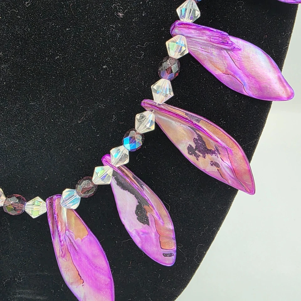 Womens Pendant Necklace Purple Spike Rhinestone Tribal ethnic Sparkling 28" - Image 2 of 4