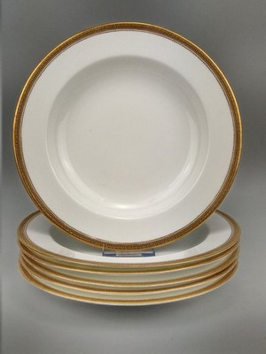 6er Set Bone China Speiseteller mit Goldrand Griechisches Schlüsselmuster.