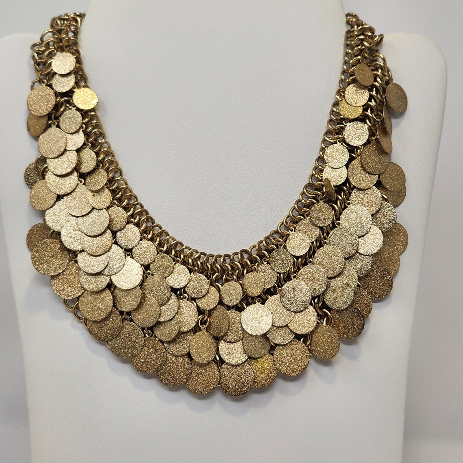 Glitter Disc Charm Statement Collar Necklace Gold… - image 1