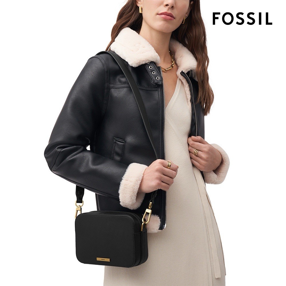 NWT Fossil Bryce Leather Crossbody Bag Black Small