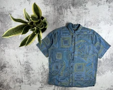 Mark Spencer St. Michael Men’s Large Abstract Hawaii Silk Button Shirt T Shirt