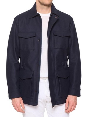 KITON KIRED ''Tobe'' Navy Blue Four Pocket Field Jacket Leather Trims M NEW EU 50