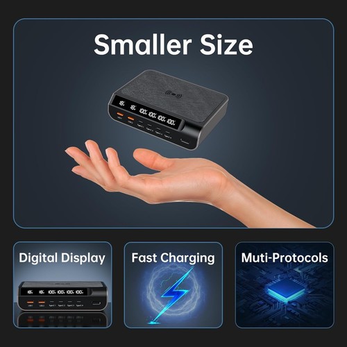 Compact 6-Port USB C Charging Station with Digital Monitor - Fast & Lightweight - 第 7/9 張圖片