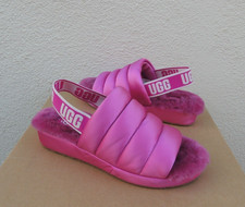 UGG FUCHSIA PUFF YEAH SLIDE SHEEPSKIN SLIPPER SANDALS, WOMEN US 6/ EUR 37 NIB