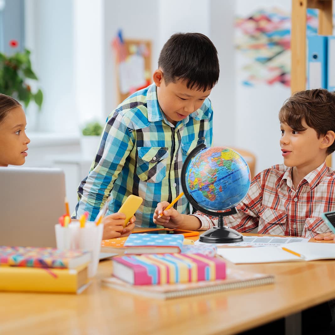 World Globe for Kids Learning - 6 inch Interactive Earth Globe with Stand for