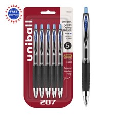 Gel Pens 5 Pack Uni Ball Signo 207 Blue 0.7mm Retractable Medium Points