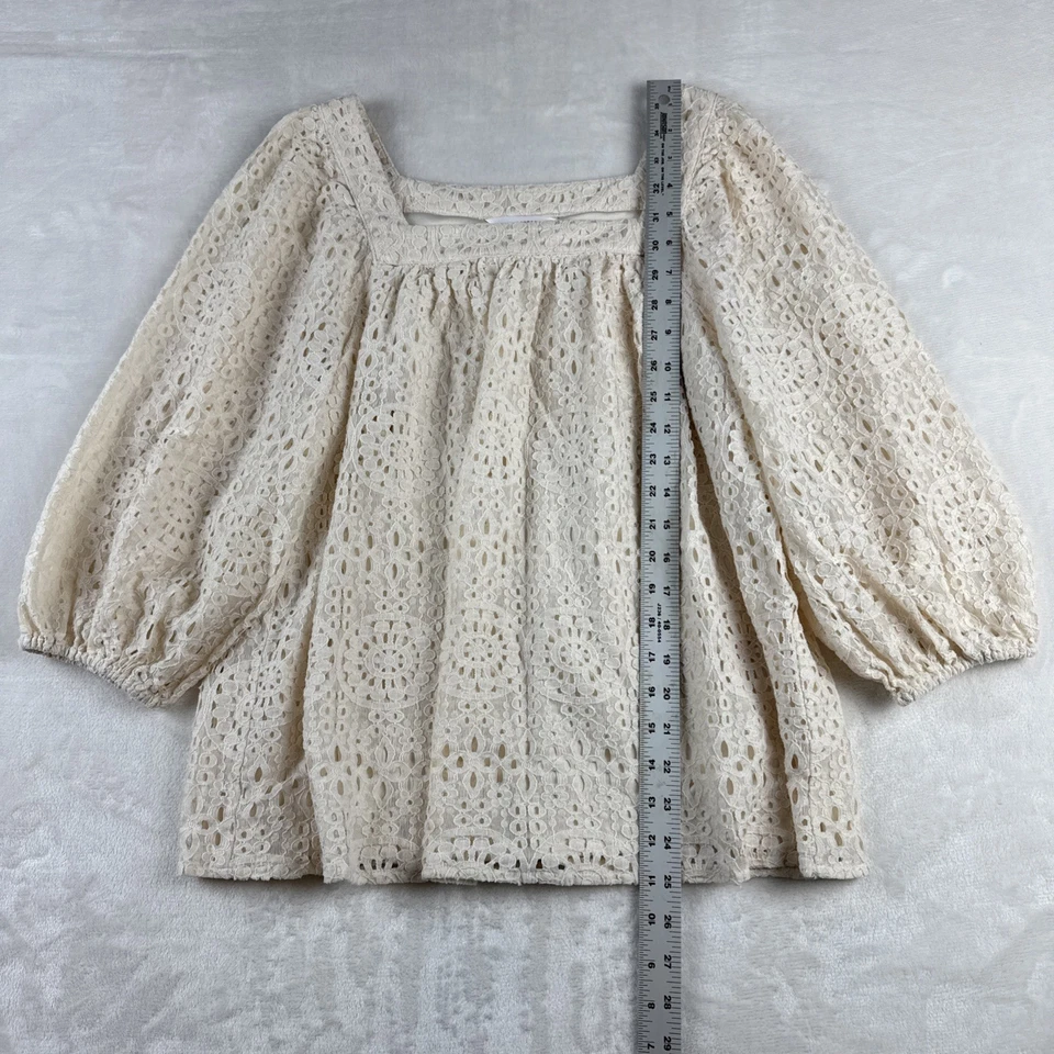 Blusa Top LC Lauren Conrad Crema Ojales Encaje L Boho Cottagecore Romántico Elegante Foto 4 de 4