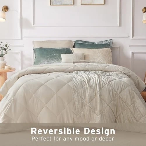 Queen Velvet Comforters Queen Bedding Full/Queen Champagne Comforter Set - Image 3 of 4