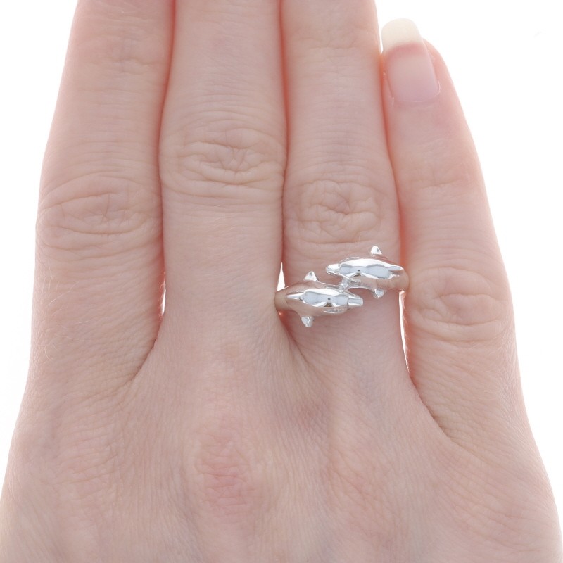 Sterling Silver Dolphin Duo Statement Bypass Ring… - image 2