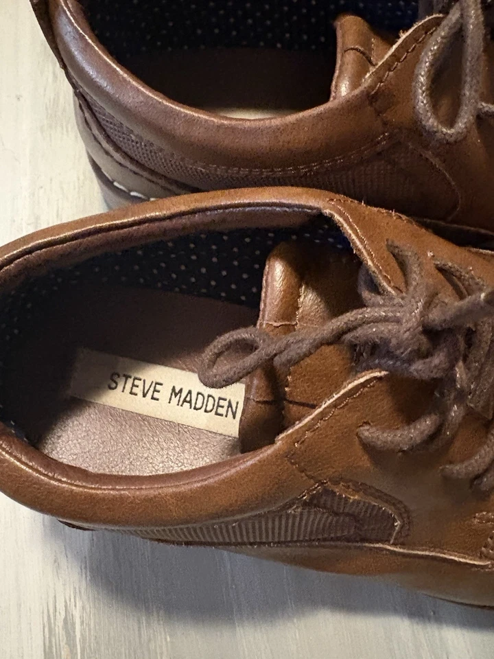 Steve Madden Bevan 人造皮革牛津鞋 男孩 深棕褐色 系带 尺码 6 — 第 3/4 张图片