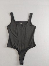 So Women Bodysuit L Black Square Neck Stretch Full Compression Easy Care Comfort