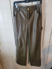 Ci Sono Cargo Carpenter Faux Leather Green Olive Womens Pants Size M Medium