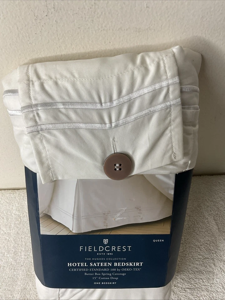 "Falda de cama de satén Fieldcrest Queen Hotel 15"" algodón gota blanca"  Foto 3 de 4