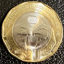 MS+ BU 20 Pesos (Mexico and United States Relations)commemorative coin ND (2023)